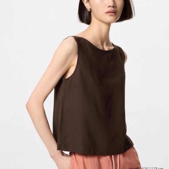 Uniqlo Tops - Uniqlo Linen Blend Sleeveless Top Brown